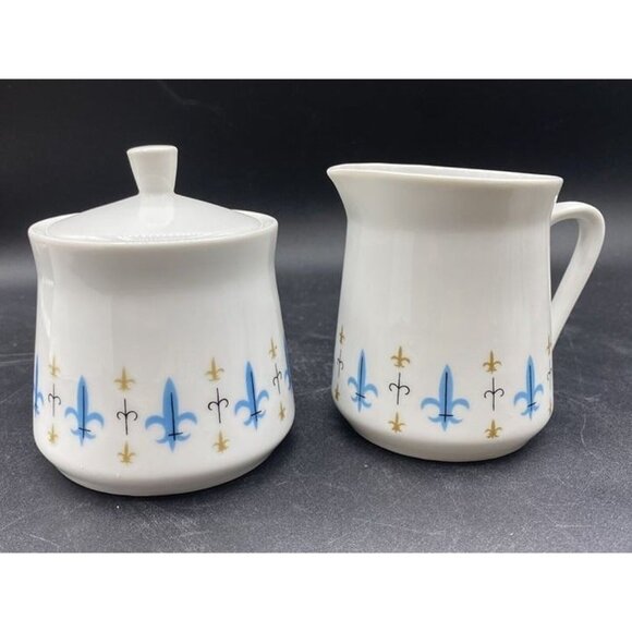 Style House China Caravelle Creamer Covered Sugar Yamaguchi Fleur de Lis Japan - Picture 12 of 12